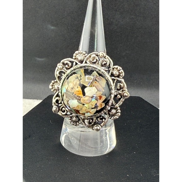 Estate Jewelry - Vintage Silver Tone Cocktail Ring Boho Adjustable Size 8